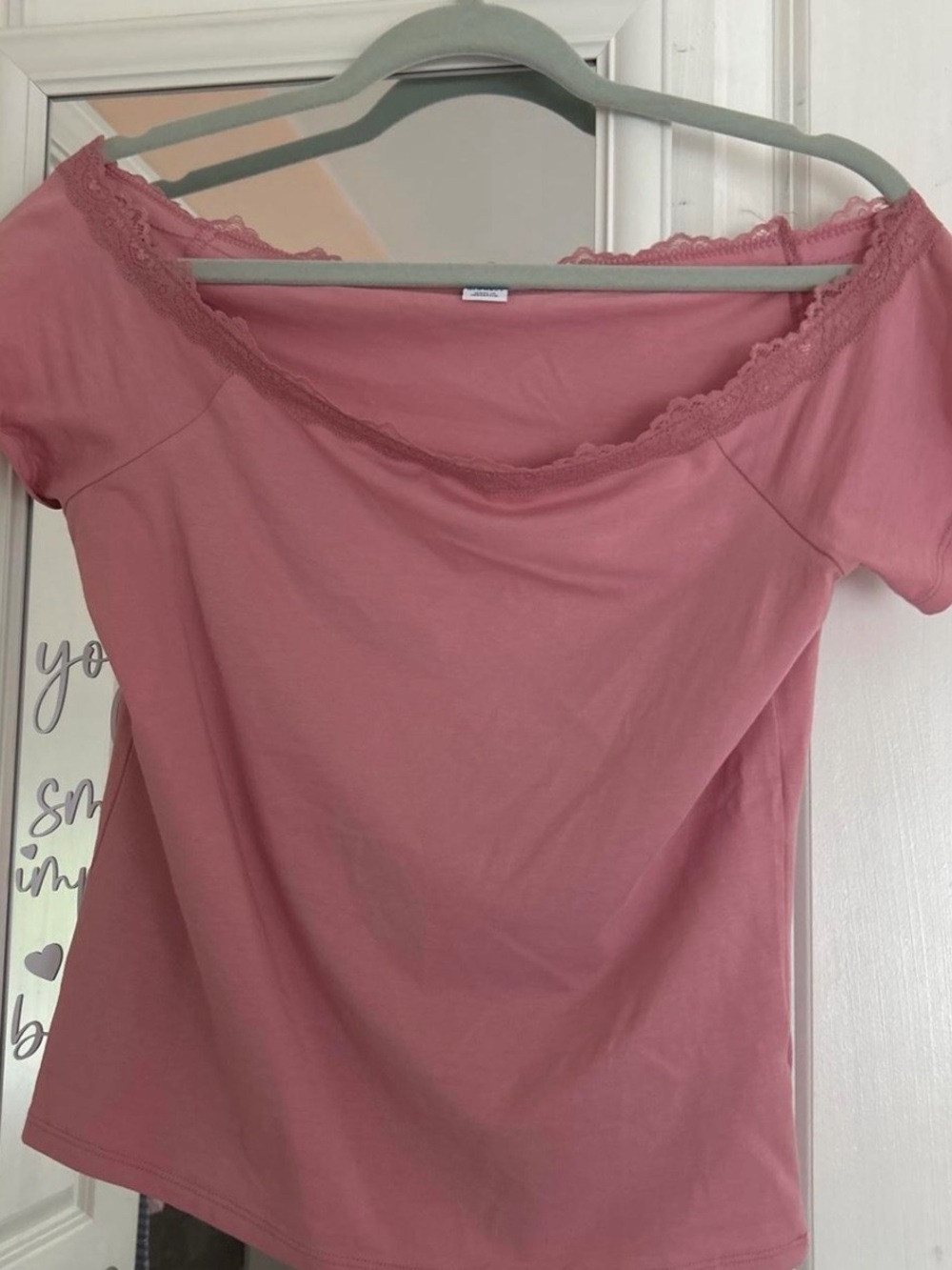 Old Navy Rose Pink Lace-Trim Off-Shoulder Top